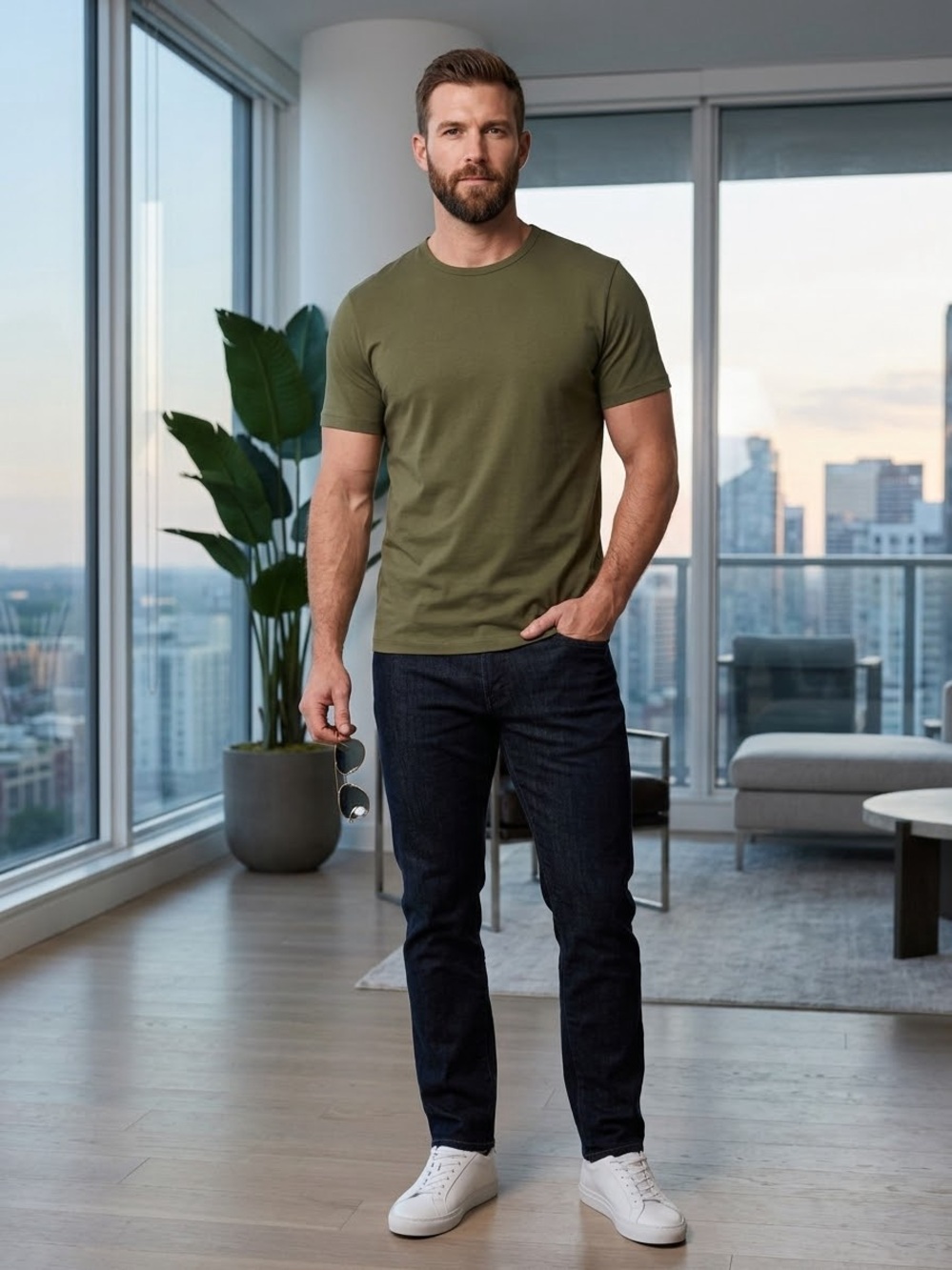 NWT Theory Cotton Men's Olive Green Short Sleeve Crew Neck Tee Size L